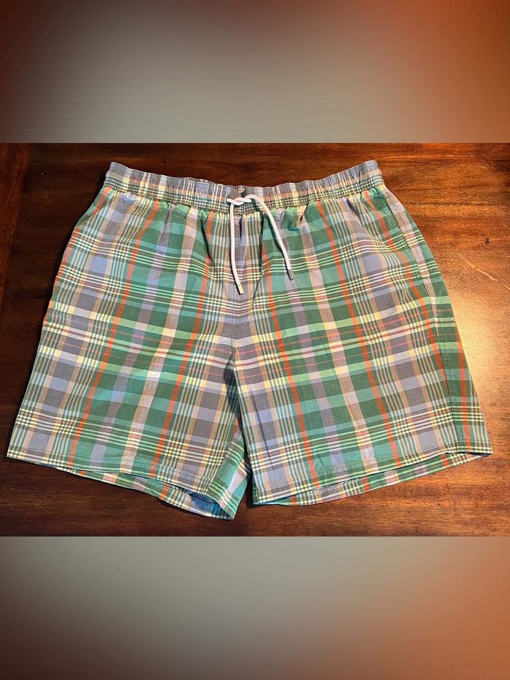 Brooks Brothers Green Blue Plaid Swim Trunks Shorts Large Coastal Preppy